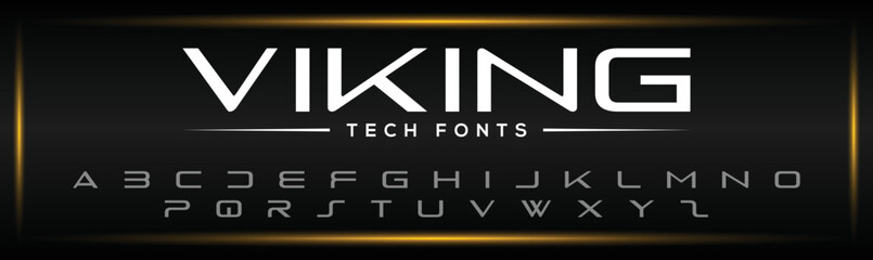 VIKING minimal modern tech alphabet letter fonts. Typography technology electronic digital future font.