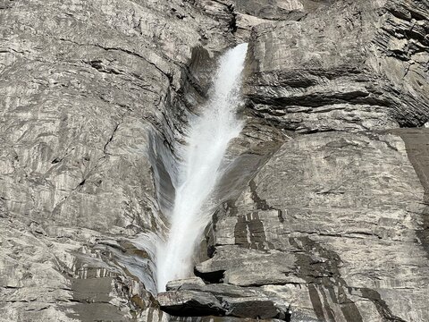 Aua dil Mer Waterfalls or Aua dil Mer Wasserfall (Wasserf&auml;lle Aua da Fluaz oder Panixer Fall) over the lake Panixersee (Lag da Pigniu), Pigniu-Panix - Canton of Grisons, Switzerland (Kanton Graub&uuml;nden