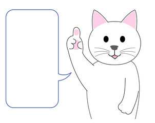 A white cat  gesturing with a finger: white background