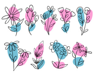 Simple Doodle flowers collection 1 (For designing background, patterns, invitations, cards and stickers)