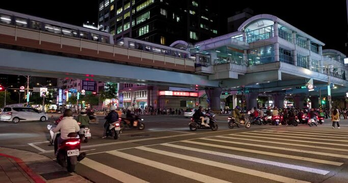 Busy traffic in Taipei city in Daan district of Taiwan