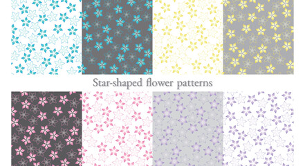 星型の花模様セット　花柄シームレスパターン