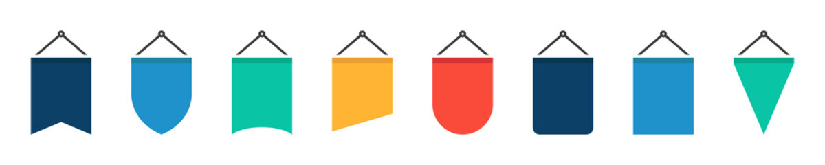 Pennant flags. Festive hanging flags collection. Pennants. Pennon icon set. Vector illustration.