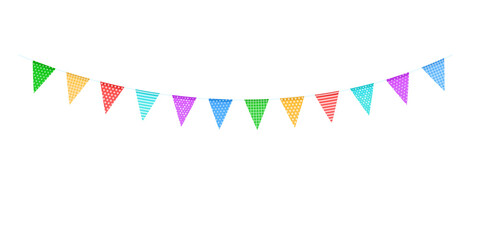 Fototapeta premium Colorful flags garlands on a rope isolated on a transparent background. PNG on transparent background