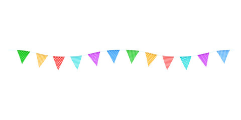 Colorful flags garlands on a rope isolated on a transparent background. PNG on transparent background