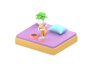 Cat in his House. 3D Illustration
