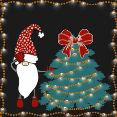 christmas greeting card with snowman santa claus