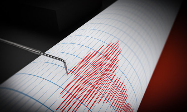 Seismograph and earthquake 3d illustration