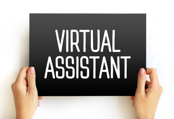Virtual Assistant - independent contractor who provides administrative services to clients, text concept on card