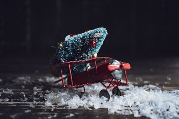 christmas tree on toy Airplane