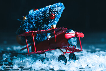 christmas tree on toy Airplane