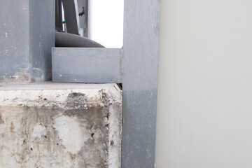Reinforced concrete pillars triangle angle iron big size. For a strong structure and can be added to the height of steel poles to install telephone signals and closed circuit. Concept safety industry.