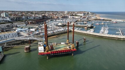 offshore work platform Ramsgate Kent UK drone aerial view
