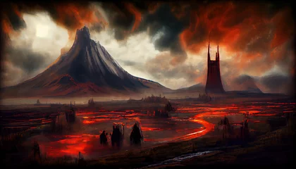 Wandaufkleber Dark fantasy mordor landscape © neirfy