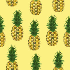 Seamless pattern of ripe pineapple fruits on a yellow background.Vector pattern for textiles,juice packs,