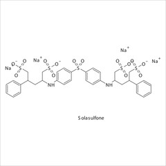 Solasulfone  flat skeletal molecular structure DHFR inhibitor antibiotic drug used in dihydrofolate, folic acid, dhfr, methotrexate, leprosy treatment. Vector illustration.