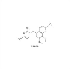 Iclaprim  flat skeletal molecular structure DHFR inhibitor antibiotic drug used in dihydrofolate, folic acid, dhfr, methotrexate, leprosy treatment. Vector illustration.