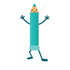 Vector pencil in the style of kawaii Honed detailed office layout, school tool, a symbol of creativity, video, education and design. Isolated illustration, white background.