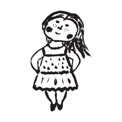 Girl with loose hair and beads cartoon female lady dress