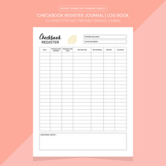 Checkbook Register Journal | Checkbook Log Printable Template, Checkbook Diary