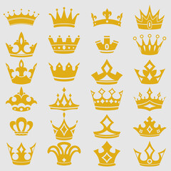 Golden crown vector illustration set.