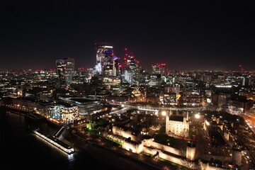 Fototapeta na wymiar Tower of London drone aerial view at night 2022