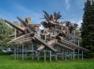 Cuneo, Italy - October 14, 2022: Monument of the Resistance (1969) in the park of the Resistance,...