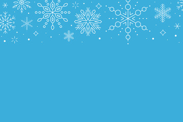 Winter snowflakes horizontal background with free space for text in light blue color. Vector illustration - 543651642