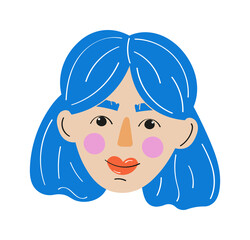  Abstract Modern Face Portrait. Girl with blue hair.
 Hand Drawn Vector Illustration. 