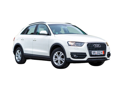 Cluj-Napoca, Cluj-Romania-10.22.2022-Audi Q3, the year 2014, white metallic color, no background, tinted windows, shiny body.