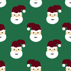 Wrapping paper with character of santa claus. Seamless pattern with santa on green background. New year concept.