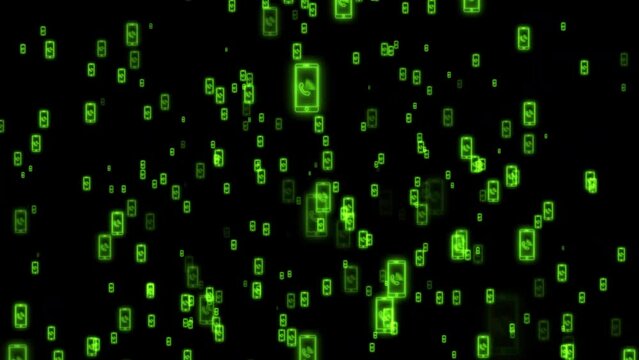 Neon green smartphone calling particle animation