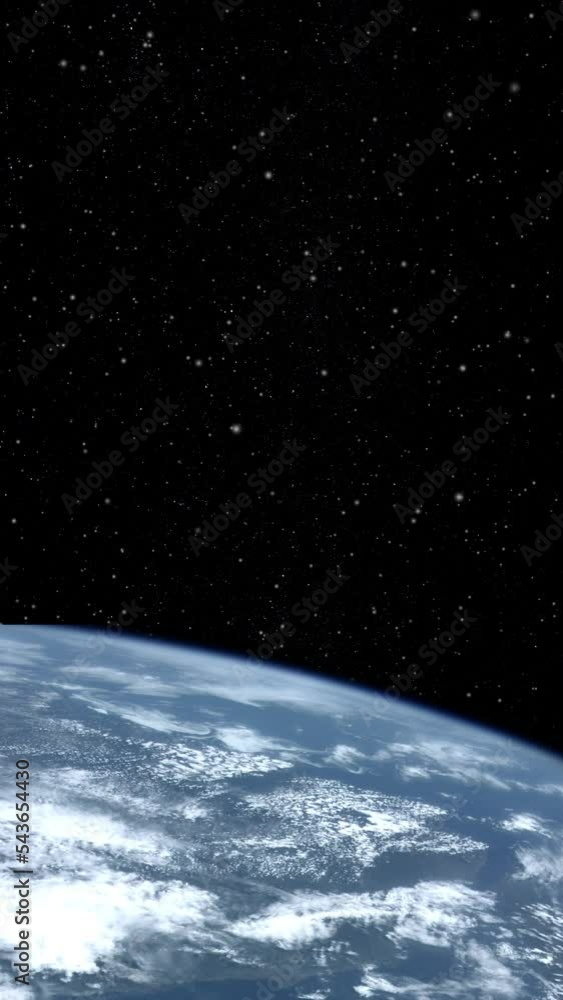 Wall mural planet earth rotating view from space. stars field in sky. vertical video 4k astronomy sci-fi backgr
