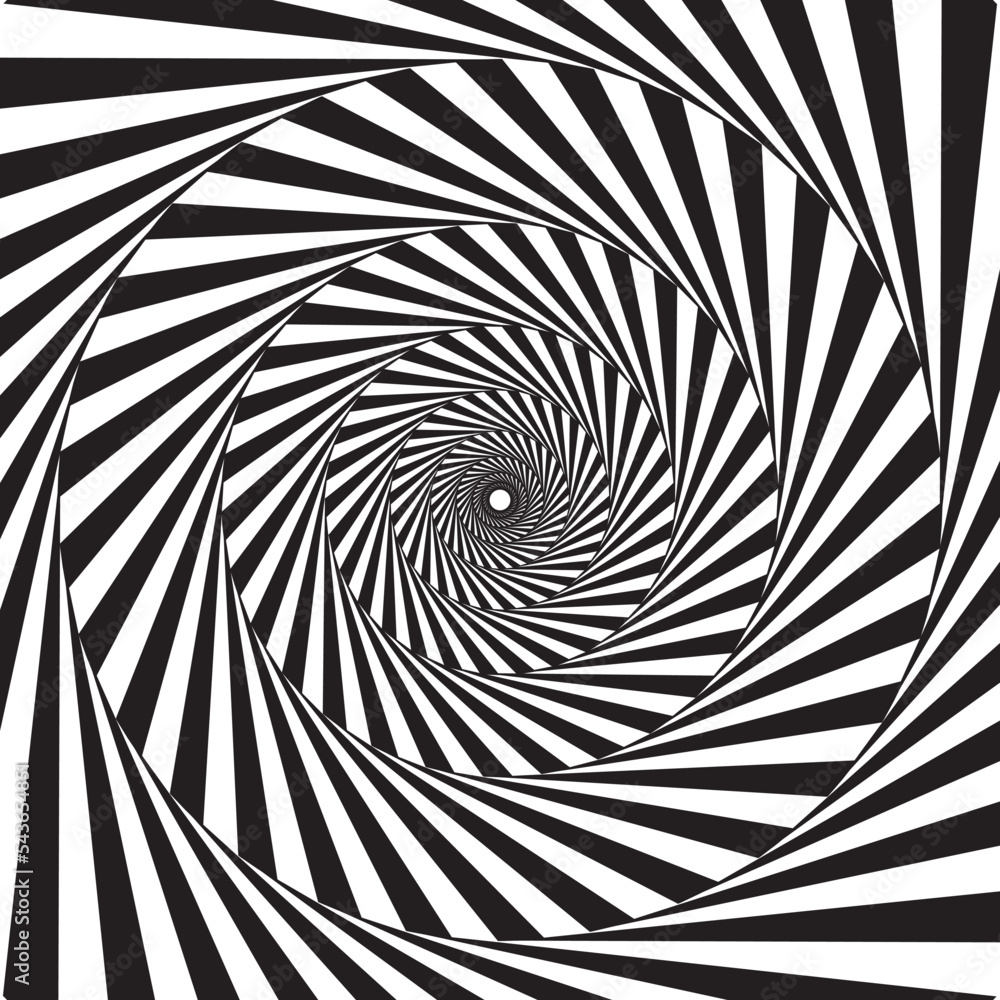 Wall mural black and white optical spiral illusion, hypnotic spiral with black and white swirl lines.