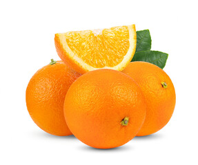 Orange fruit with leaves isolated on transparent png