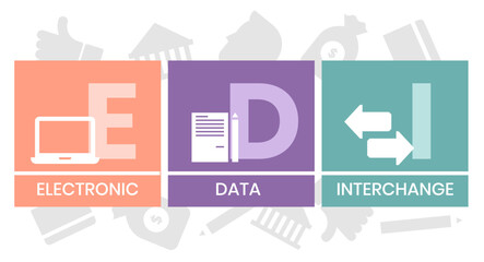 EDI - Electronic Data Interchange acronym. business concept background. vector illustration concept with keywords and icons. lettering illustration with icons for web banner, flyer, landing page