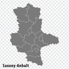 Map State of Saxony-Anhalt on transparent background. Saxony-Anhalt map with  districts  in gray for your web site design, logo, app, UI. Land of Germany. EPS10.