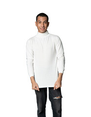 Young Man Wearing White Blank Turtleneck Shirt Posing Image Mockup Isolated Background