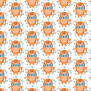 Seamless pattern of cute cartoon animal characters for baby prints.