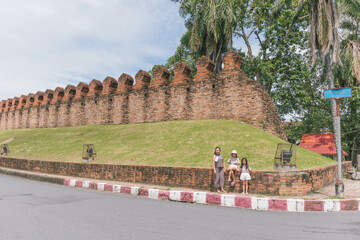 my family with old city ancient wall Nakhon Si Thammarat Thailand