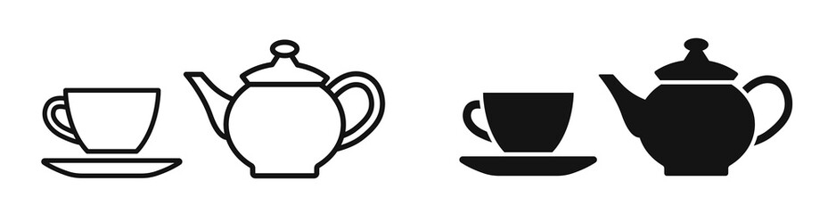 Teapot and cup vector icon set