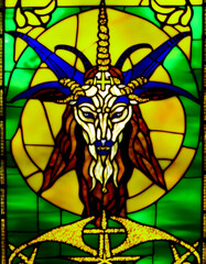 Wiccan renaissance baphomet satanist  sorcerer satanistic church stained glass