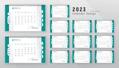 2023 desk calendar 12 page monthly modern creative planner design template