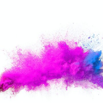 Neon pink and blue holi powdered paint powder explosion isolated on a white background