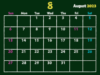 2023年8月黒板カレンダー