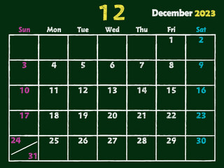 2023年12月黒板カレンダー