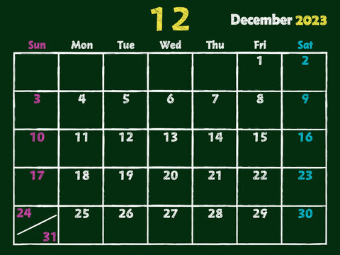 2023年12月黒板カレンダー
