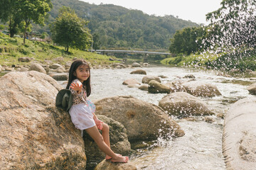 Naklejka premium my daughter the nature in Khiriwong village , Nakhon Si Thammarat , Thailand