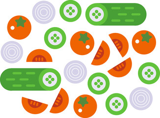 Vegetable salad flat composition. Vegetables  vegetarian Food