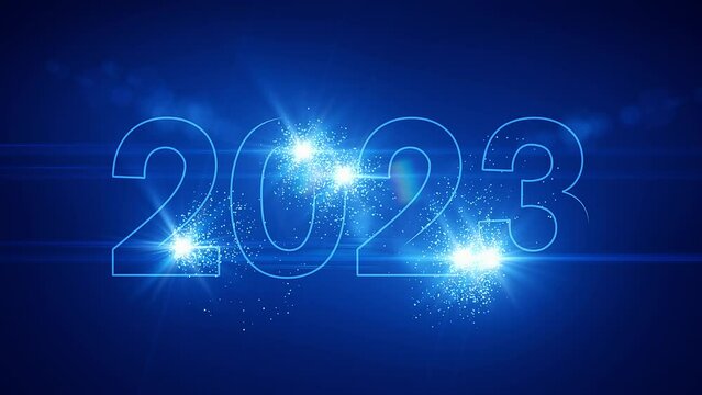 Video animation - abstract neon light in blue with the numbers 2023 - represents the new year - holiday concept